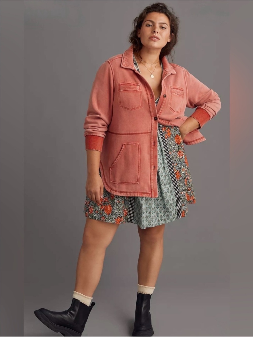 Pilcro Anthropologie Fleece Shacket Shirt Jacket Washed Pink Oversized Boho Sz S